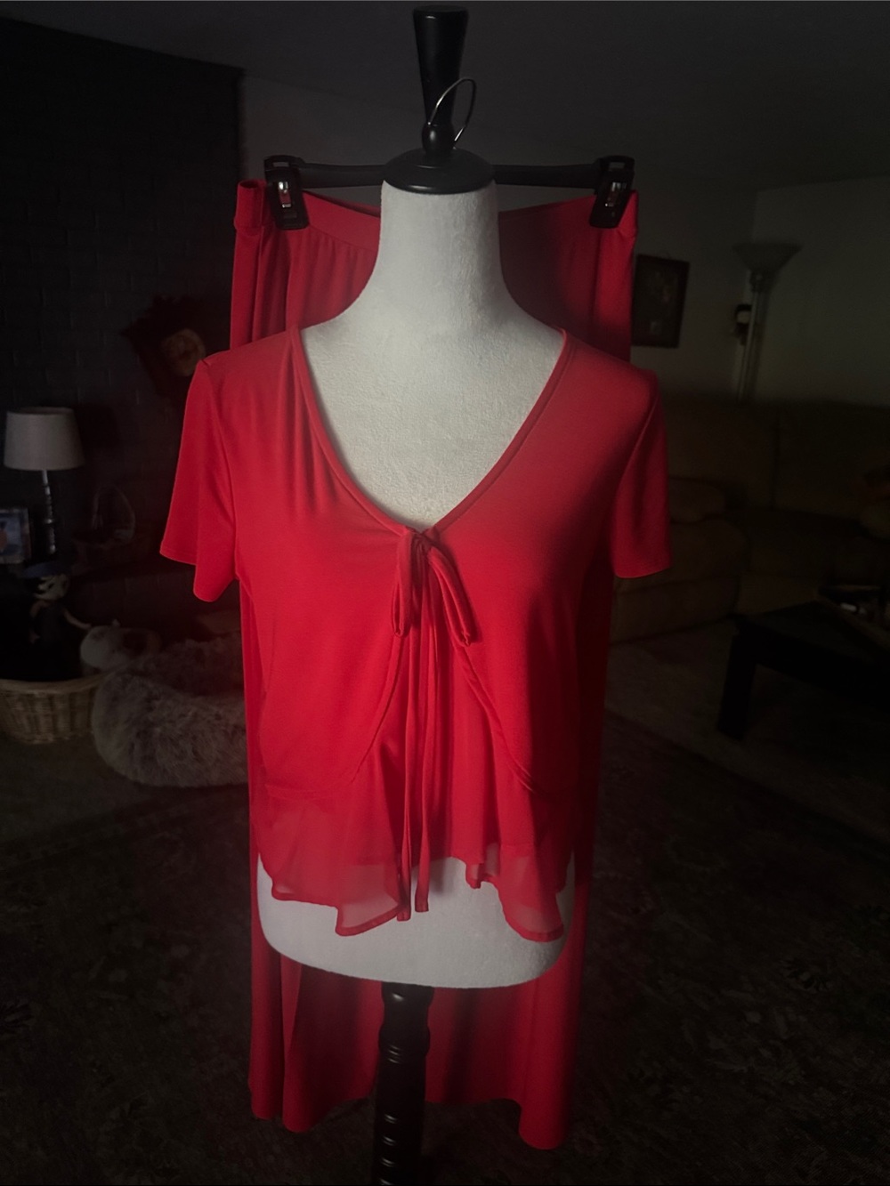Bar III Red Tie-Front Short Sleeve Blouse and pants